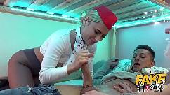 Fake hostel flight attendants in pantyhose surprise young guest
