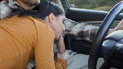 Slutty teen kaitlyn katsaros gives a blowjob while he drives