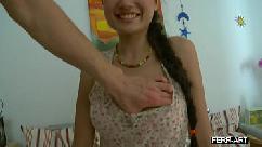 Busty asian chick gets her pussy massaged then fucked hard in her bed