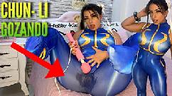 Sexy cosplay girl dressed as chun li from street fighter playing with her htachi vibrator cumming and soaking her panties and pants ahegao